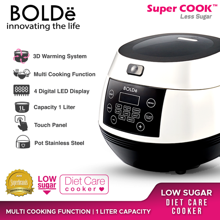 Bolde Rice Cooker Super COOK Less Sugar - Putih 